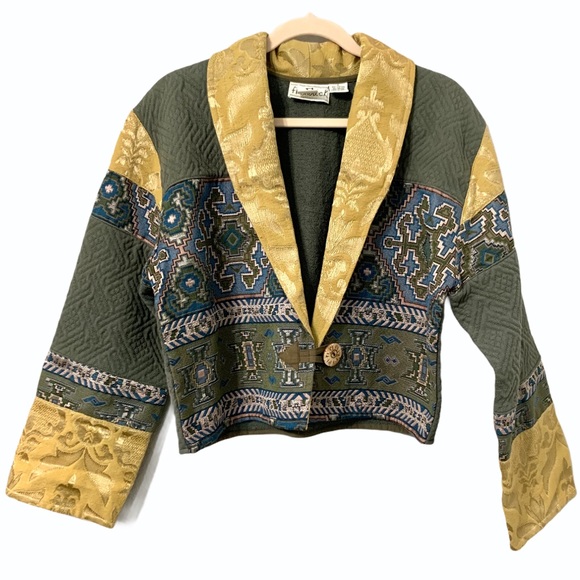 Vintage Western Aztec Print Cropped Jacket Blazer - Picture 1 of 7